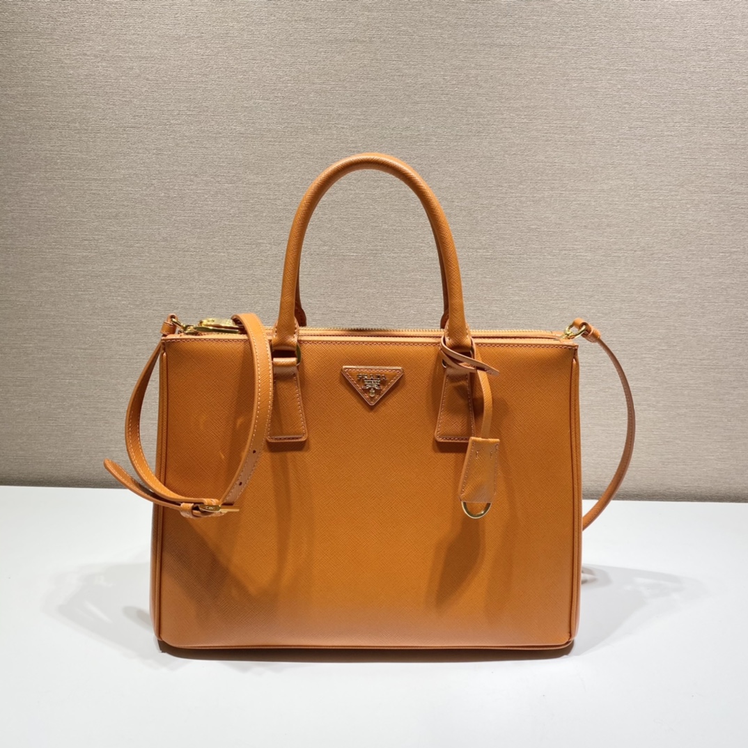 Prada Large Galleria Saffiano Leather Bag Tote Shoulder Bag Orange 1BA274